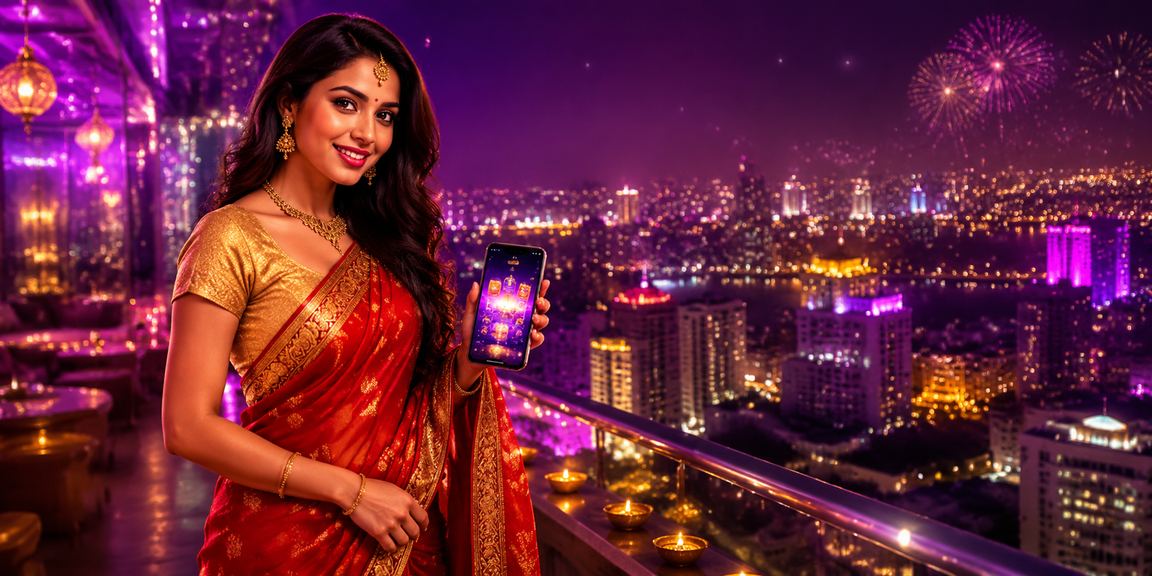 Pune city background with woman playing Andar Bahar card game in saree